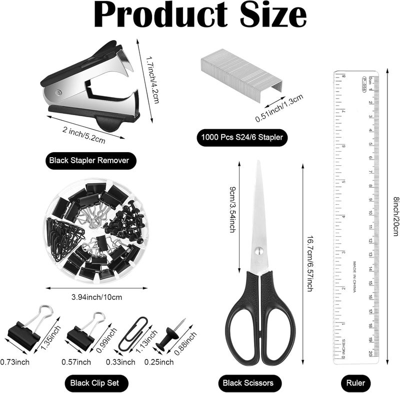 AuraRay Black Desk Organizer and Accessories, Black Desk Asccessories Office Supply Kit Include Mesh Desktop Organizer Stapler 1000 Staples Tape Dispenser Pen Holder Staple Remover Clips Ruler Scissors - Image 3